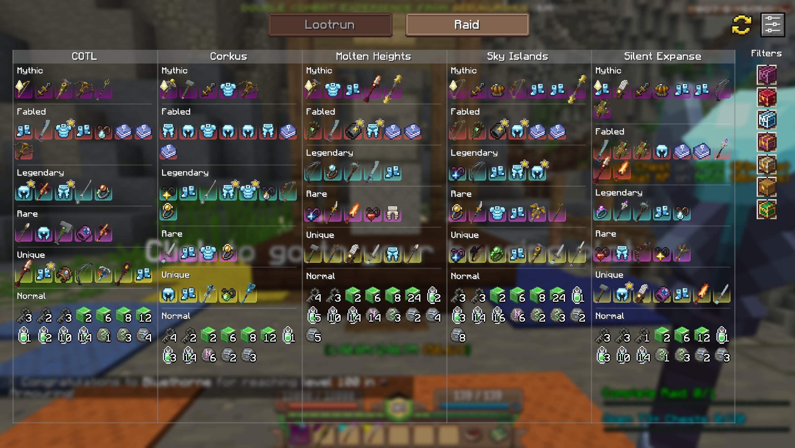 Compact raid/lootrun screen